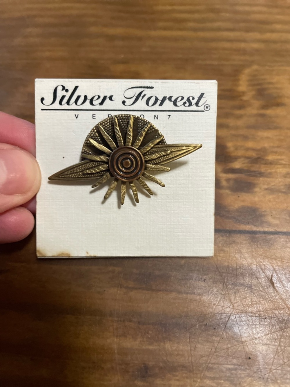 Vintage Silver Forest Vermont  Sunburst Pin Brooch with Spiral Center unique